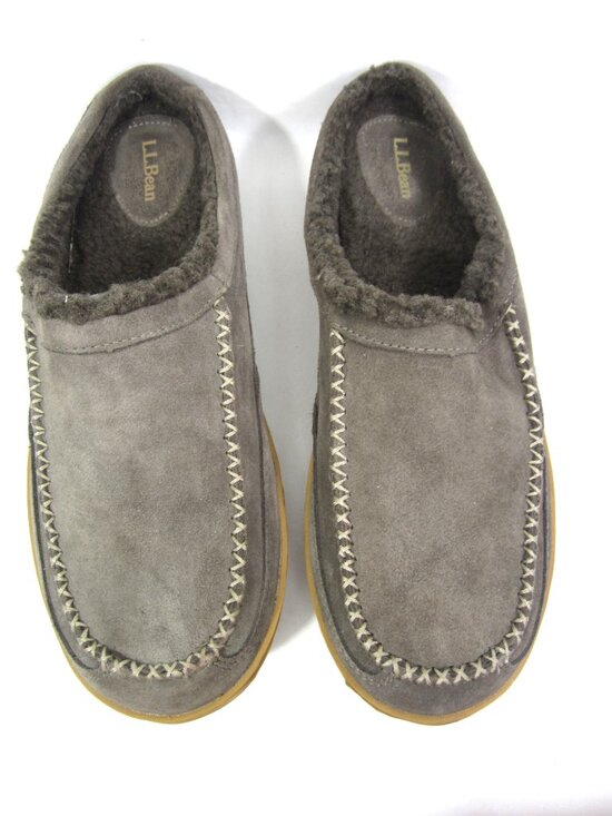 LL Bean EUC Mens Size 11 M Brown Mountain Slippers Scuffs Ash Brown Fleece Lined